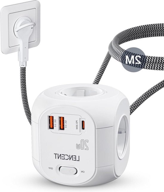 TESSAN stekkerdoos stekkerdoos met 8 stopcontacten, 2 USB-poorten