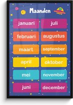 Poster in lijst - Fotolijst 60x90 cm - Posters - Maanden - Educatief - Leren voor kinderen - Ruimte - Posterlijst zwart - Kamer decoratie - Wanddecoratie kinderkamer - Muurdecoratie babykamer