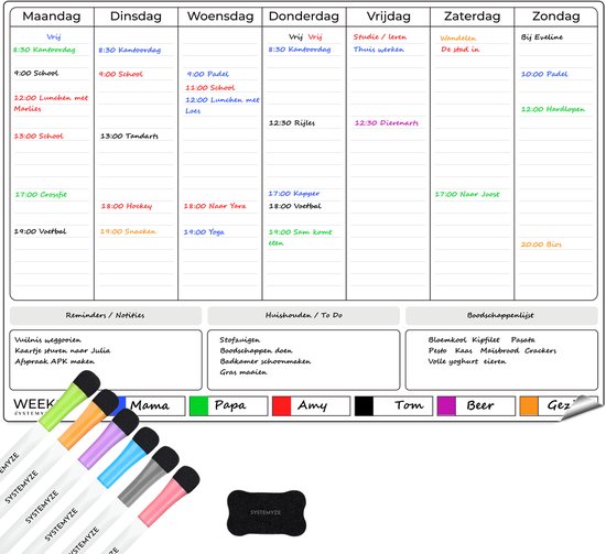 Foto: Systemyze weekplanner whiteboard magnetisch planbord magnetische maandplanner inclusief markers wisser a3 formaat