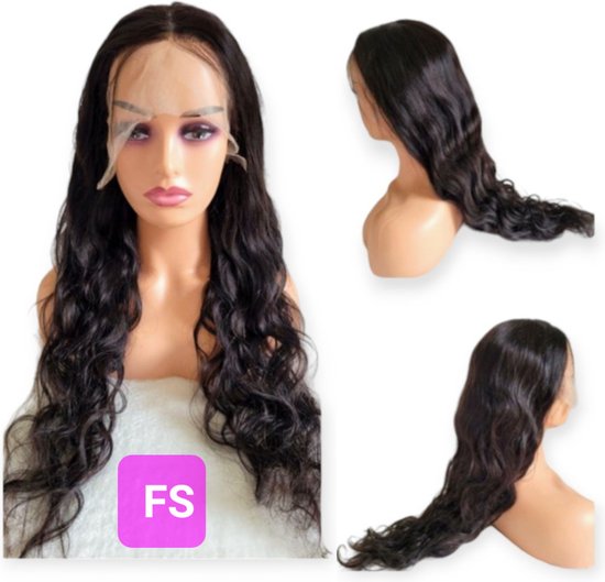 Frazimashop- Perruque brésilienne Remy 26 pouces - Vague brun foncé vrais cheveux humains - vrais hair humains 13x1 T - perruques avant en dentelle