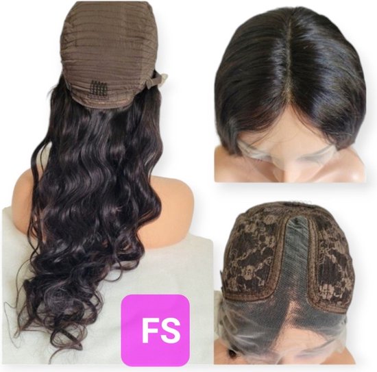 Frazimashop- Perruque brésilienne Remy 26 pouces - Vague brun foncé vrais cheveux humains - vrais hair humains 13x1 T - perruques avant en dentelle