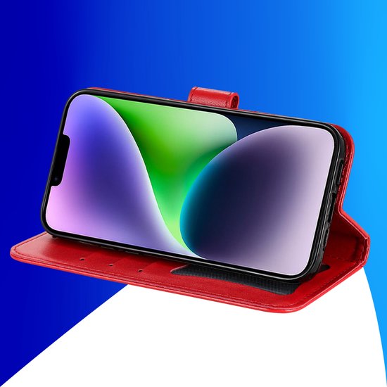 Étui adapté pour iPhone 16 Plus - Bookcase - Porte-cartes - Portefeuille - Imprimé fleuri - Simili cuir - Rouge