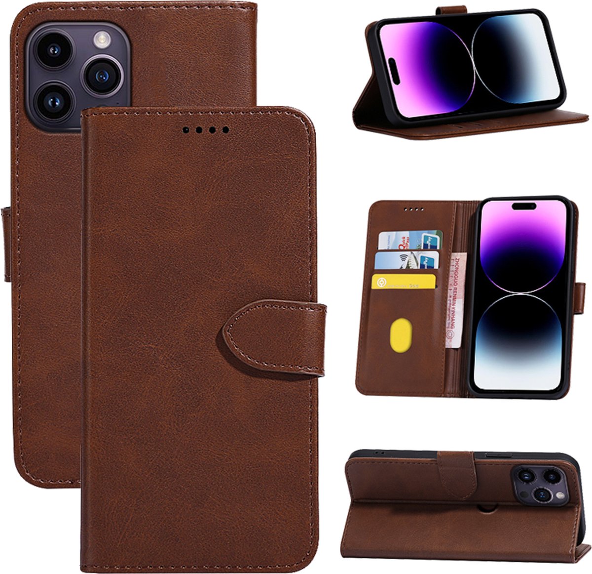 Hoesje geschikt voor iPhone 16 - Bookcase - Pasjeshouder - Portemonnee - Kunstleer - Bruin