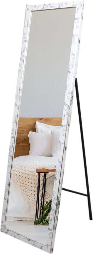 MISOU Passpiegel - Wit - Marmerlook - Staand- 44x126cm - Kinderkamer - Wandspiegel - Miroir Mural