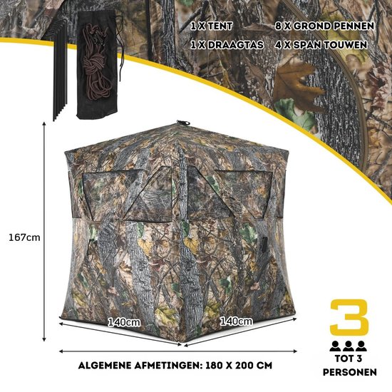 Costway Draagbare Pop-Up Camouflage Jacht tent Voor 3 Personen - Tent Jachtuitrusting - 180 x 200 x 167 cm van Costway — afbeelding 5