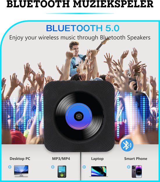 Draagbare CD-speler Bluetooth met Luidspreker Anti Skip CD-speler voor Auto MP3-compatibiliteit Ondersteuning Opname op USB Ingebouwde Microfoon (Zwart Draagbare CD-speler Bluetooth met Luidspreker Anti Skip CD-speler voor Auto MP3-compatibiliteit Ondersteuning Opname op USB Ingebouwde Microfoon (Zwart