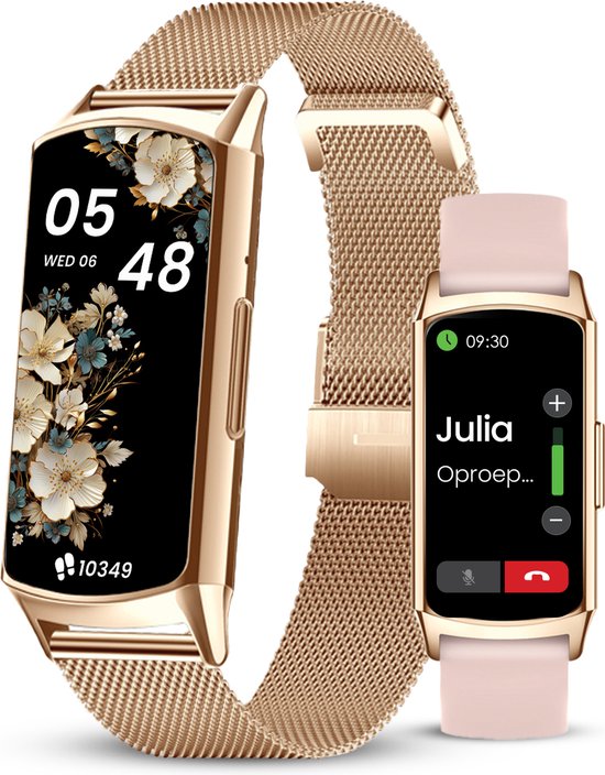 Avalue Luxe AMOLED Smartwatch Dames - Activity Tracker met Bluetooth Call, Stappenteller en Bloeddrukmeter - Geschikt voor alle Smartphones - Met Extra Bandje