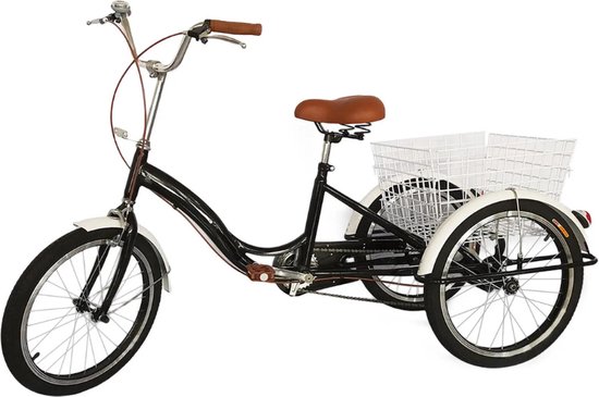 Driewieler voor Volwassenen 20 Inch Fiets Inclusief Fietsmand Zwart bol