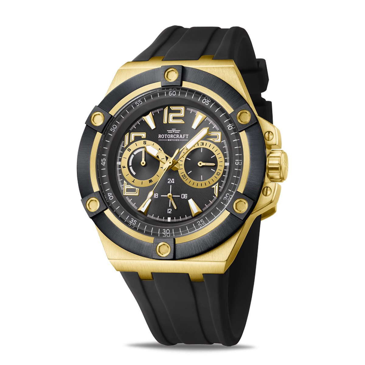 Rotorcraft Watches - Sinner - RC3405 - herenhorloge - zwart en geelgoud - 45 mm