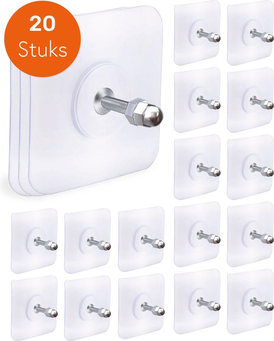 Zelfklevende haakjes - Slingerklemmen - Zelfklevende spijker - 20 Stuks - RVS - Extra sterk - Skoov