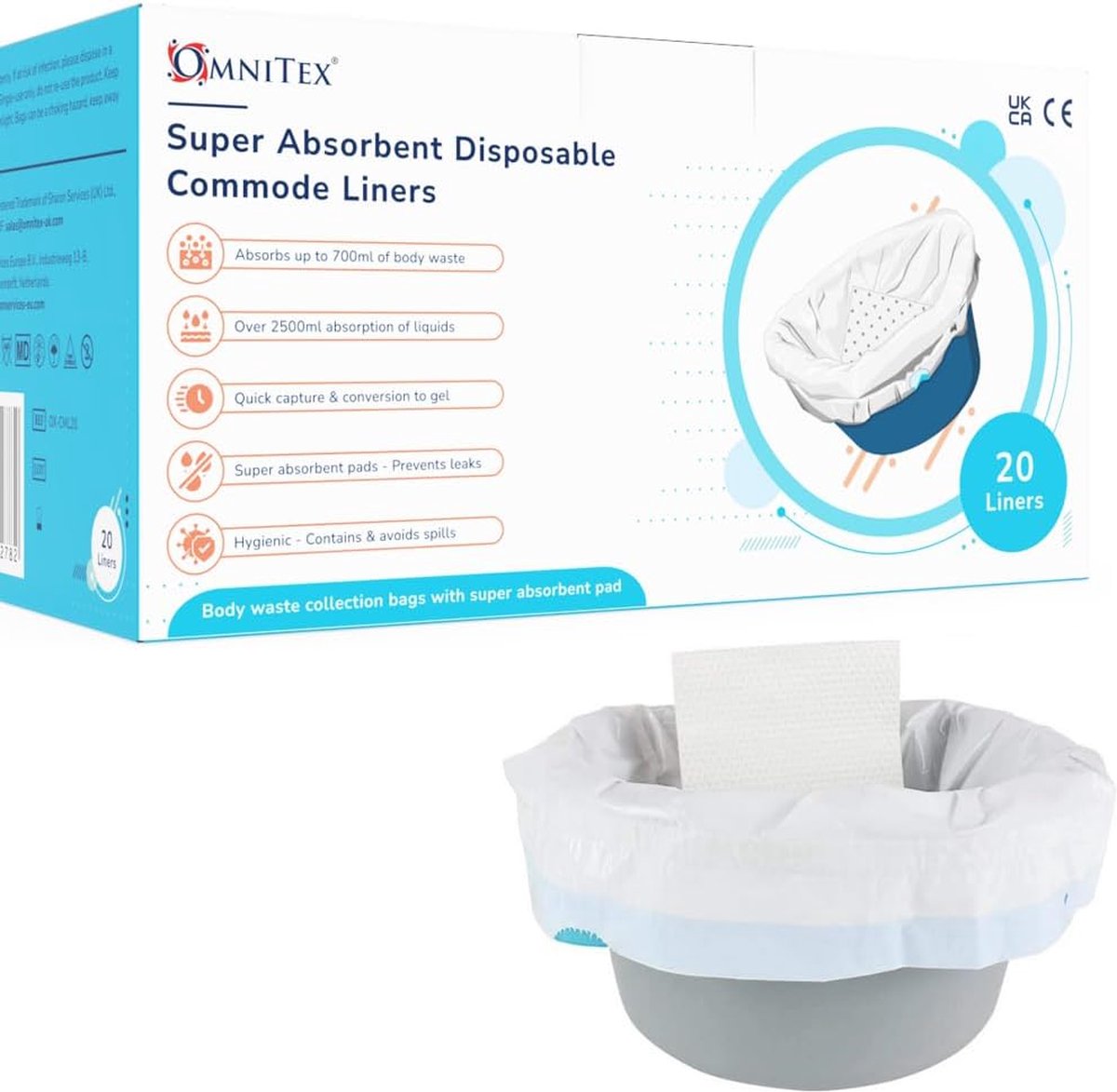 Goedkoopste 20 stuks Omnitex Super Hoge Absorptie Toiletemmer zakken - 2500ml - met 80 SAP korrels - Sterk Draagbare Toiletzak voor toiletstoel - CE-gecertificeerd