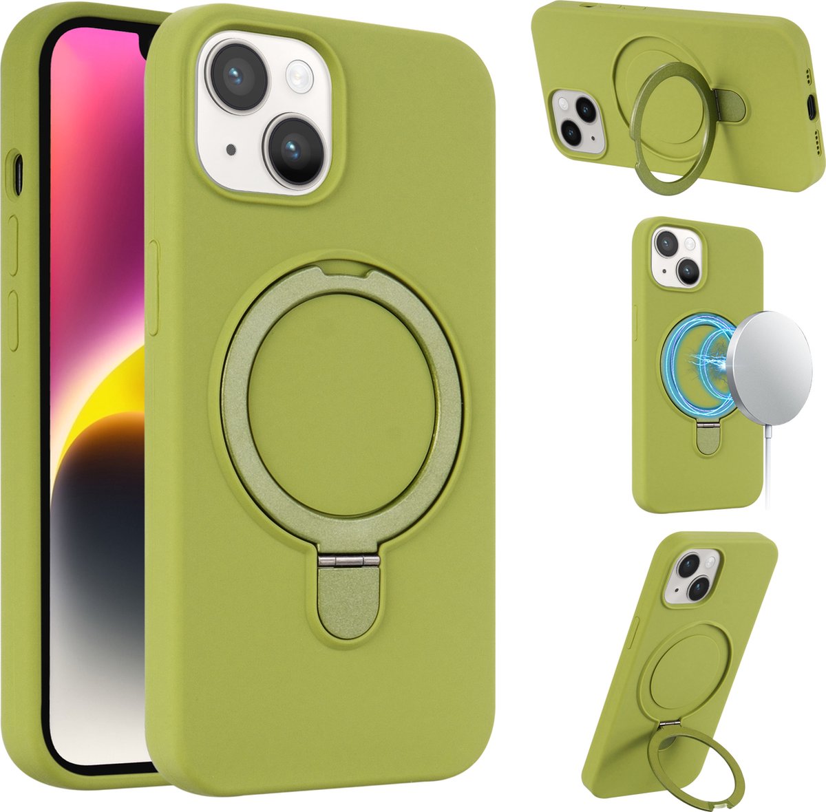 Multimedia & Accessoires Magsafe TPU Siliconen Backcover Case Hoesje met Stand geschikt voor Apple iPhone 15 Pro – Groen - Telefoonhoesje – met Stand – met MagSafe