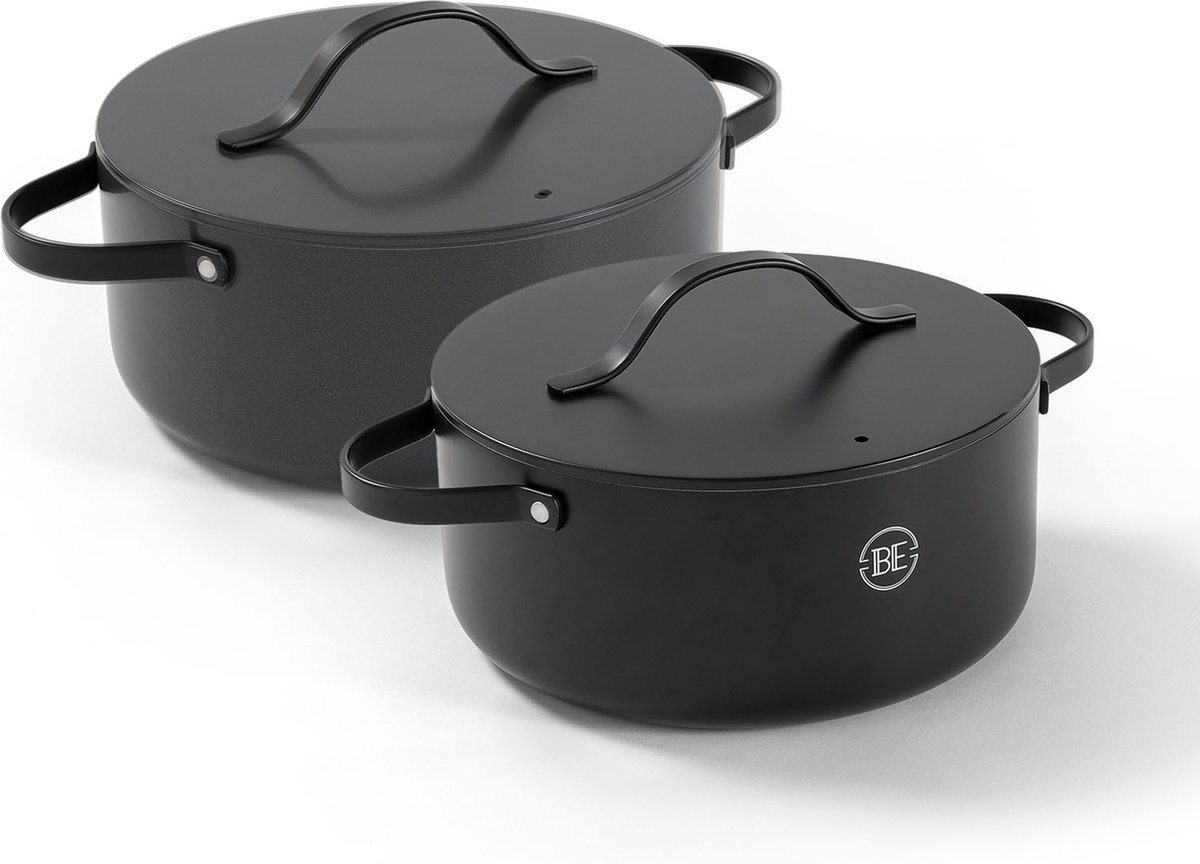 BE Living 2-delige Braadpannenset - Ø 24 & 28 cm - Stoofpan - Stoofpot - Kookpan - Keramisch - PFAS Vrij Anti Aanbak - Inductie Pannen - Grijs - Essential Series