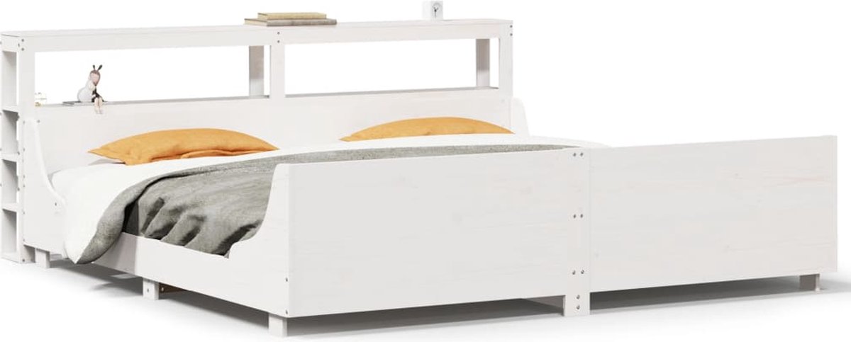 vidaXL - Bedframe - zonder - matras - massief - grenenhout - wit - 180x200 - cm