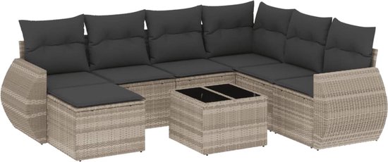 vidaXL - 8 pièces - Ensemble de salon - avec - coussins - poly - rotin - gris clair