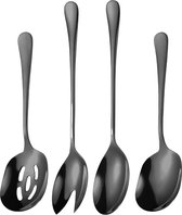 House of Husk Opscheplepel Set - Zwart - Serveerlepel - Slalepel - Groetelepel - Aardappellepel - 26cm - RVS - 4 Stuks