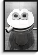 Poster in lijst - Fotolijst 60x90 cm - Posters - WC - Bril - Grappig - Toilet - Posterlijst zwart - Wanddecoratie badkamer - Muurdecoratie WC - Decoratieve accessoires - Toilet muur decoratie