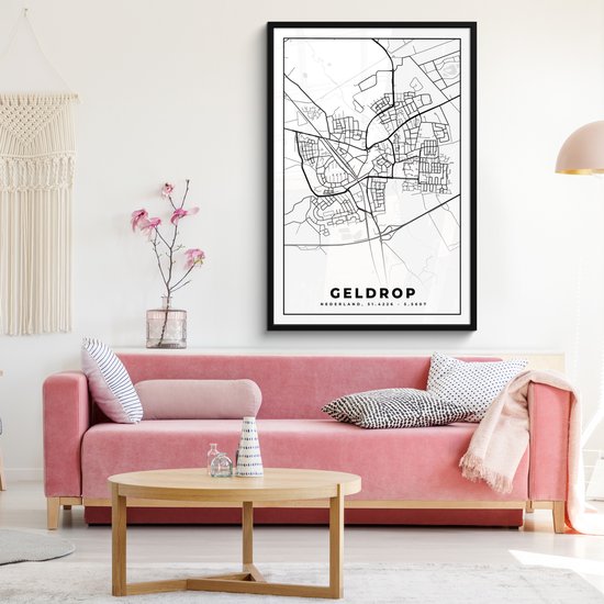 Cadre photo avec affiche - Carte - Geldrop - Zwart - Wit - 80x120 cm - Cadre pour affiche