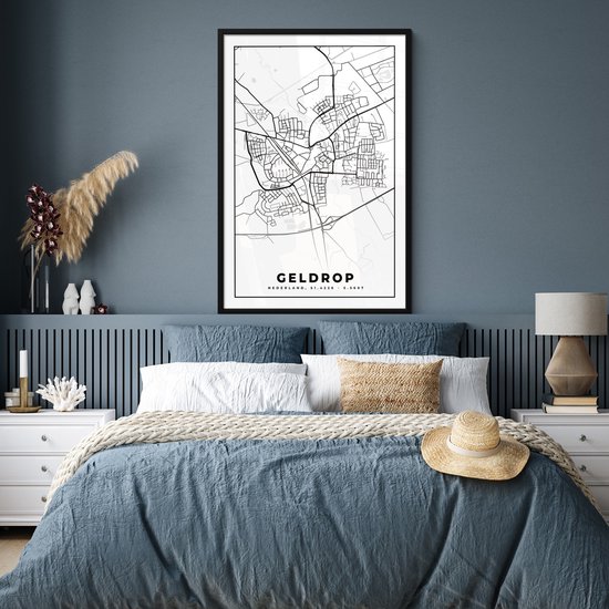 Cadre photo avec affiche - Carte - Geldrop - Zwart - Wit - 80x120 cm - Cadre pour affiche
