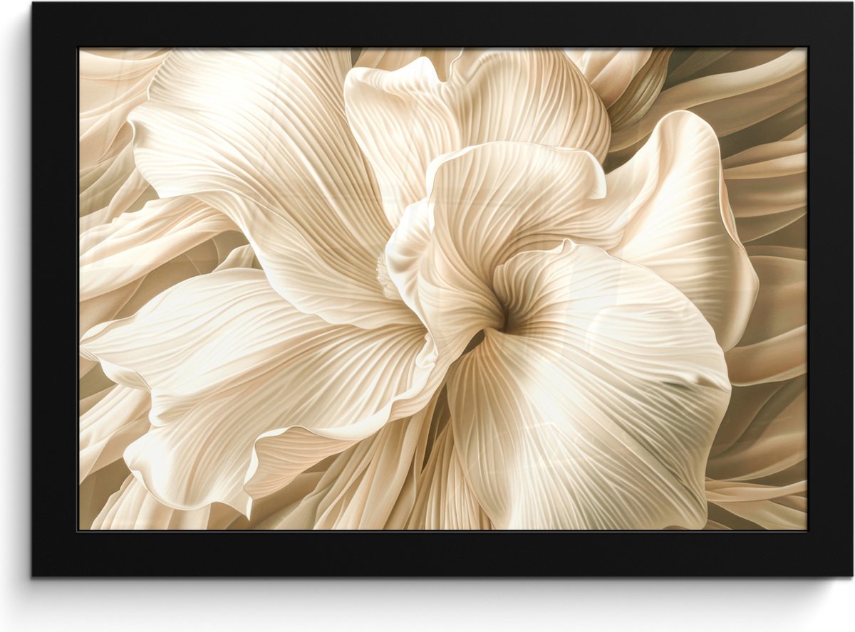 FrameYourWall Poster in lijst - Fotolijst 30x20 cm - Posters - Abstract - Beige - Bloemen - Natuur - Posterlijst zwart - Decoratie - Wanddecoratie woonkamer - Muurdecoratie slaapkamer Bloemen - Close up