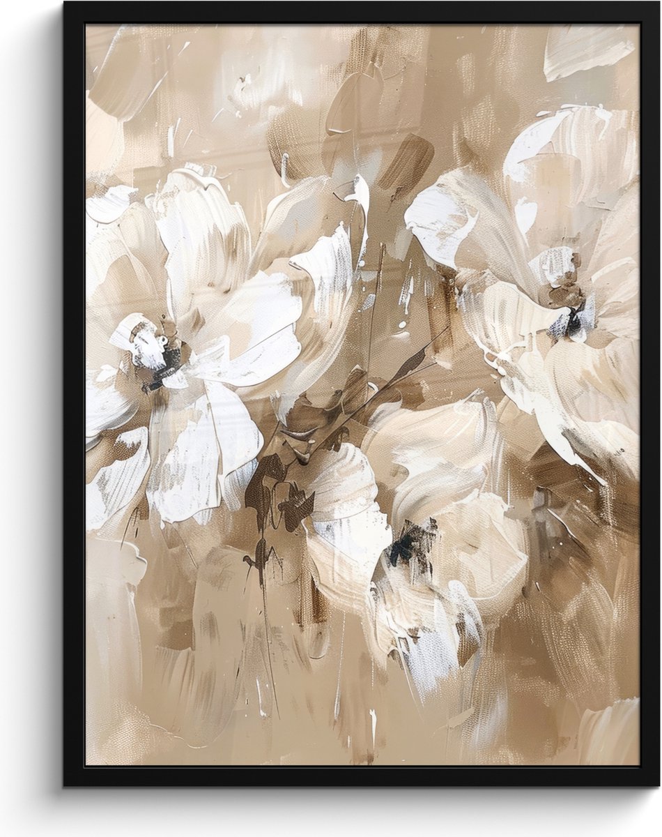 FrameYourWall Poster in lijst - Fotolijst 60x80 cm - Posters - Bloemen - Beige - Abstract - Modern - Posterlijst zwart - Decoratie - Wanddecoratie woonkamer - Muurdecoratie slaapkamer
