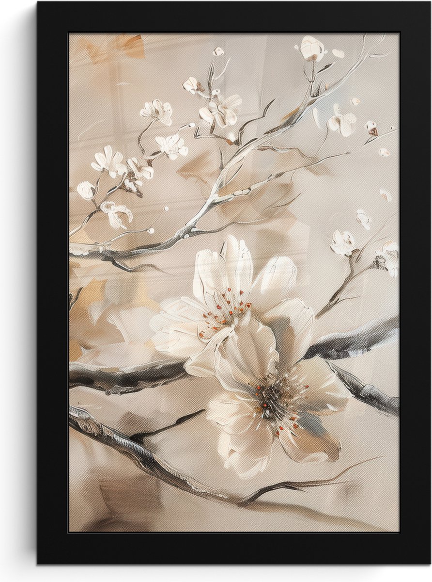 FrameYourWall Poster in lijst - Fotolijst 20x30 cm - Posters - Bloemen - Natuur - Wit - Bloesem - Abstract - Posterlijst zwart - Decoratie - Wanddecoratie woonkamer - Muurdecoratie slaapkamer