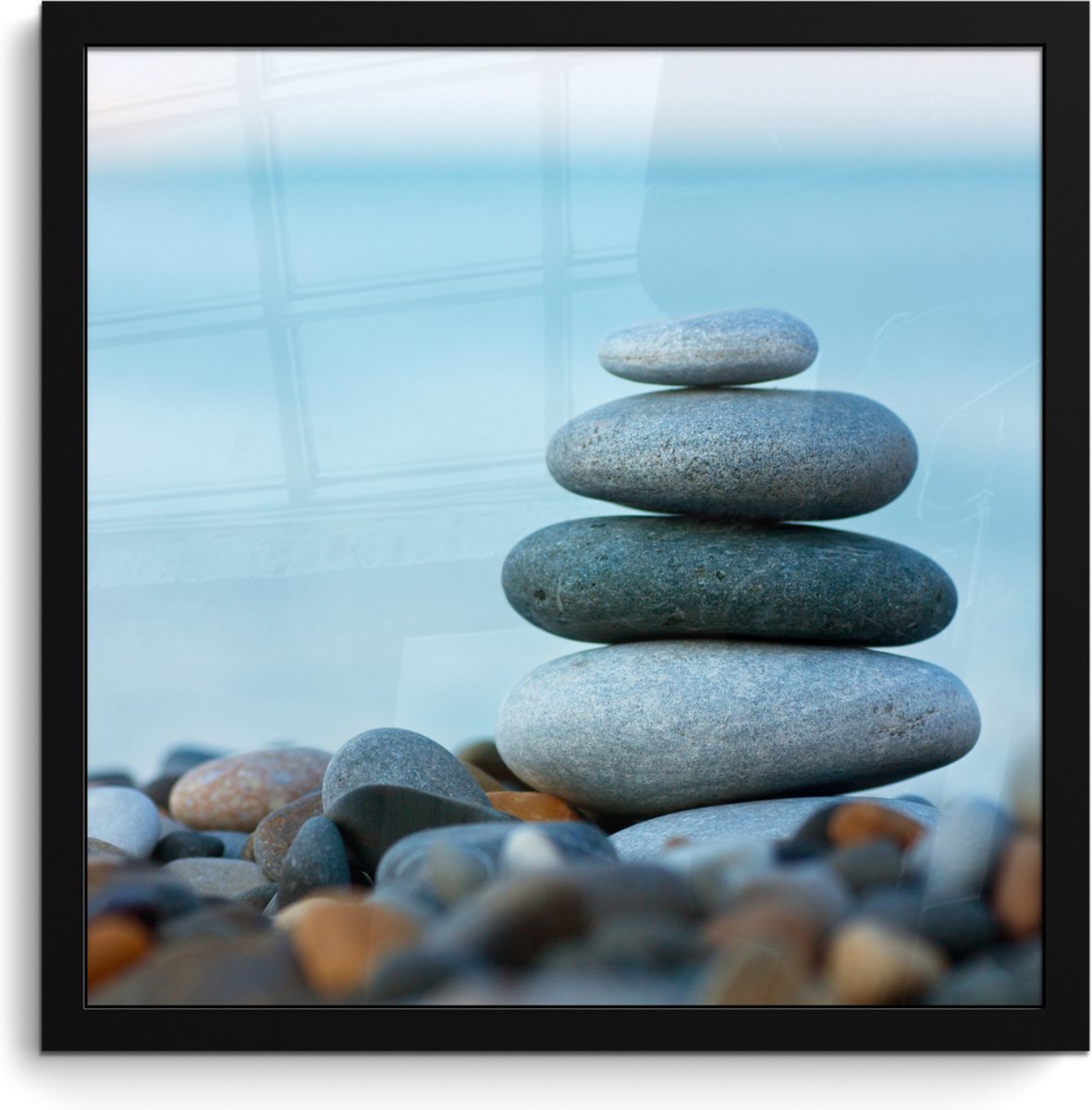 Poster in lijst - Fotolijst 40x40 cm - Posters - Stenen - Landschap - Zee - Zen - Posterli