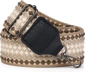 Tasriem in camelkleur met patroon en zwarte gesp.