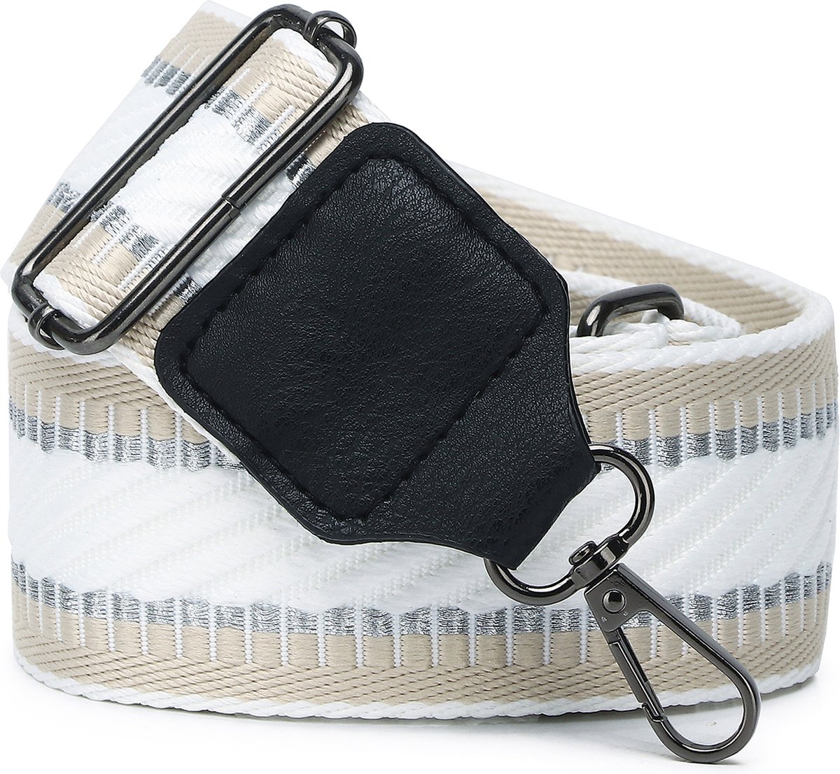 Eleganci® - Tassenriem - Bag strap - Bagsstrap - Dames Tas - Schouderband - Verstelbaar - Tassenhengsel - Tassen Band - 140 cm lang - 5,5 cm breed - Canvas - Roestvrijstaal - Wit