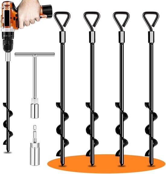 8 stuks 20,3 cm schroef in tentharingen - grondankers schroeven, 2024 nieuwe boorbare tentharingen, zware metalen paal grondanker pen met schroefdraad tentspikes met 1 zeskantkop driver (8, groen)/66