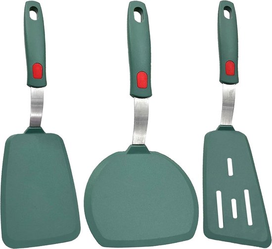 Set van 2 siliconen solide spatels, niet-klevende keukenspatels, hoge hittebestendige BPA-vrije kookgerei, ideaal kookgerei voor vis, eieren, pannenkoeken (zwart