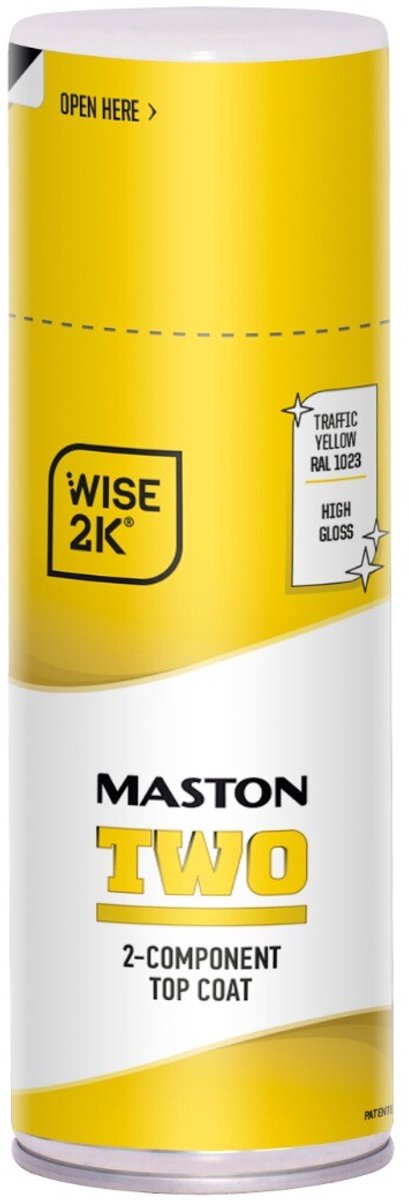 Maston 2K Top Coat - Anti Roest - Hoogglans - Verkeersgeel (RAL 1023) - Spuitlak - 400 ml