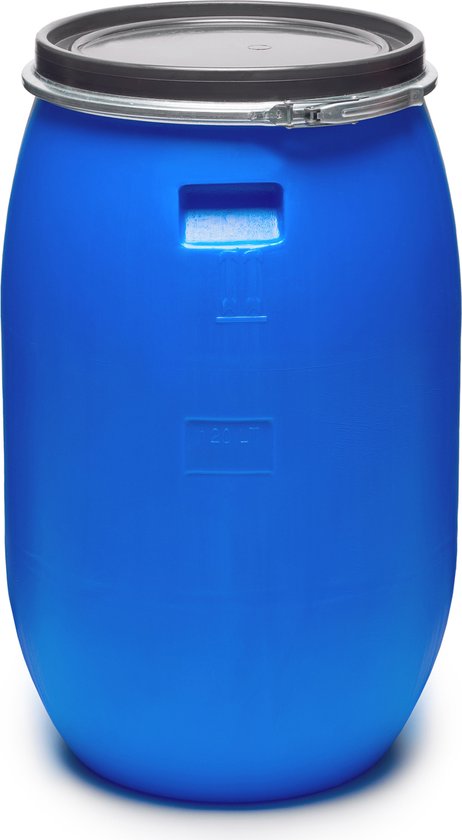 Garronda 120L Kunststof Trommel Met Deksel - Vat - Regenton - HDPE - Voedselvat - Tuin Hobbock - Blauw/Zwart - GD-STE-Barrel