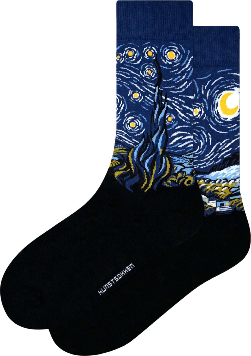 Kunst sokken - De Sterrennacht: Vincent van Gogh - Sokken Heren 41 46 - Biologisch Katoenen Sokken - funny socks happy - Vrolijke Sokken - Grappige Sokken - Sokken Cadeau