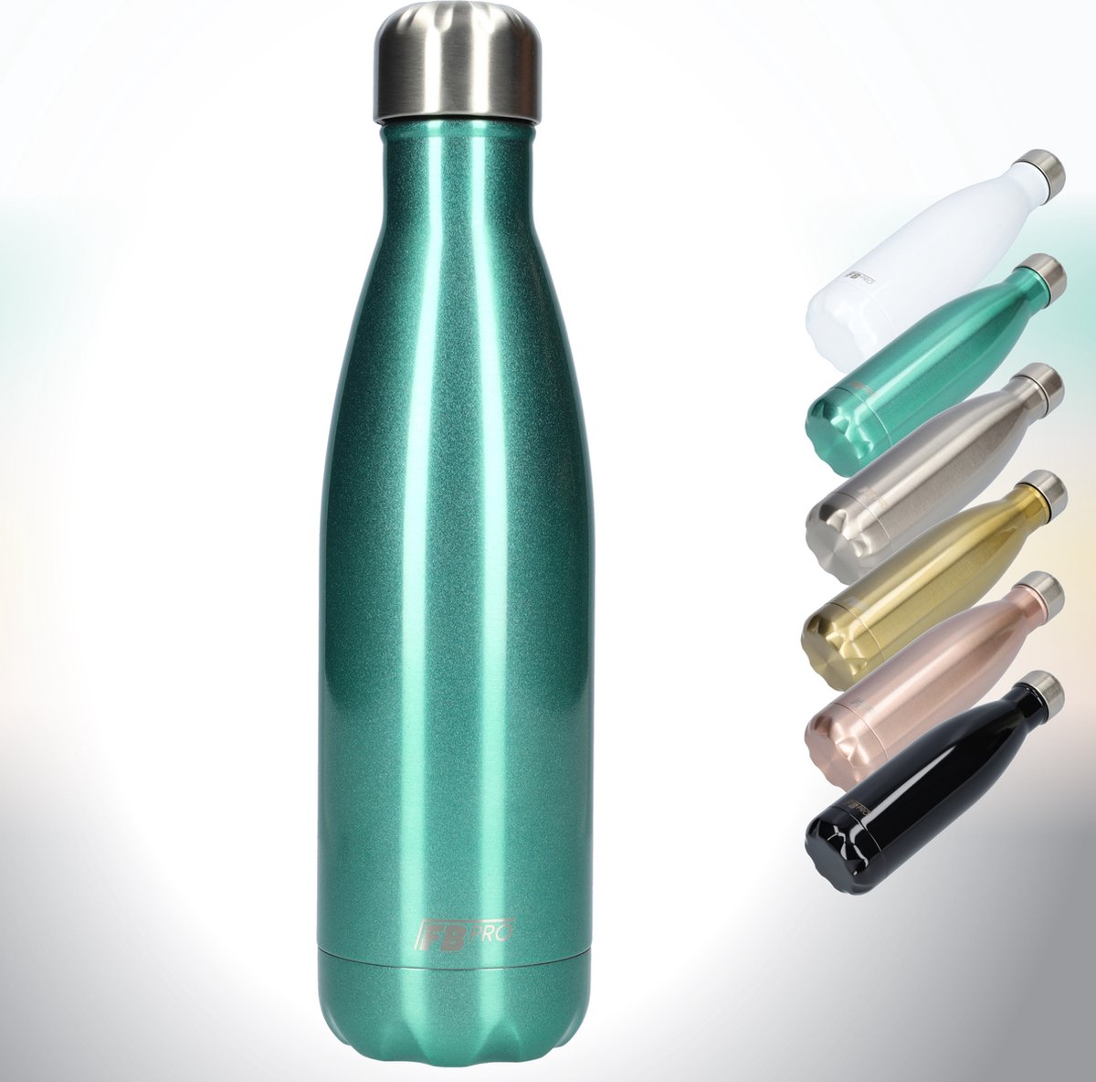 FBFS16, Thermosfles, Drinkfles, Waterfles - Modern & Slank Design - Thermos Fles voor de Warme en Koude Dagen - Dubbelwandig - Robuuste Thermoskan - 500ml - Galaxy Turquoise - Glinsterend Turquoise