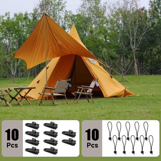 Dekzeilclips 10 Stuks - Tentclip Luifelclip - Campingluifelclip - Met 10 Spanelastiek - Tentspanners Met Bal - Zeilklemmen - Dekzeilclip Dekzeilclip - Outdoor Activiteitenclip Luifel - Klemmen Voor Bootzeil/Zeil/Spandoeken - Zwart - Profi van ProPlus — afbeelding 2