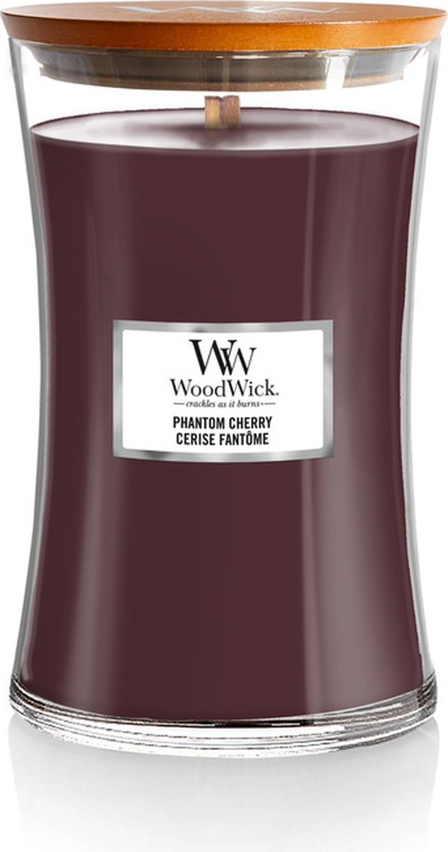 WoodWick Hourglass Large Geurkaars - Phantom Cherry - 130 branduren Donkerrood