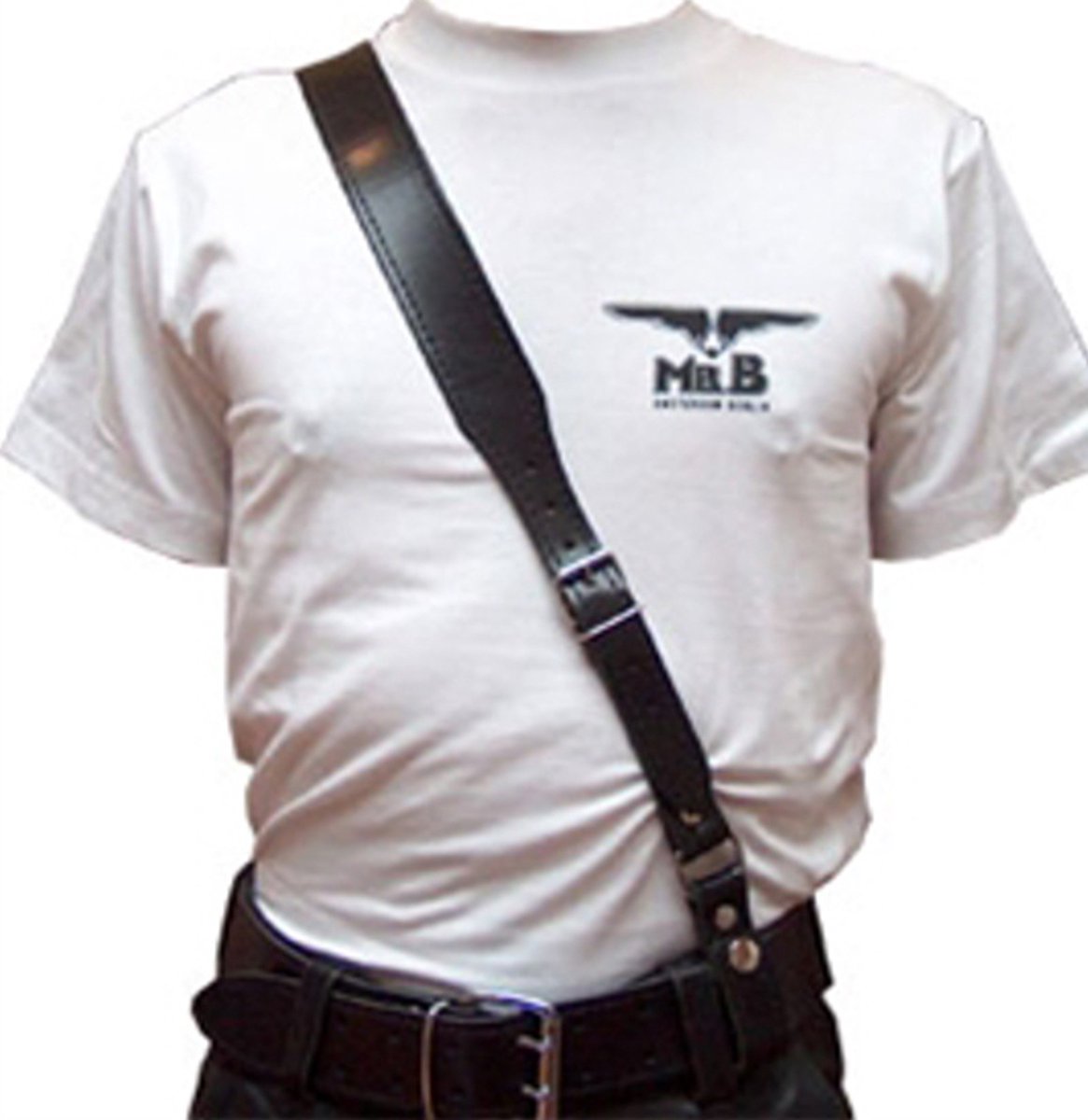 Mister B Leather Sam Browne Belt Stitched - Black - small