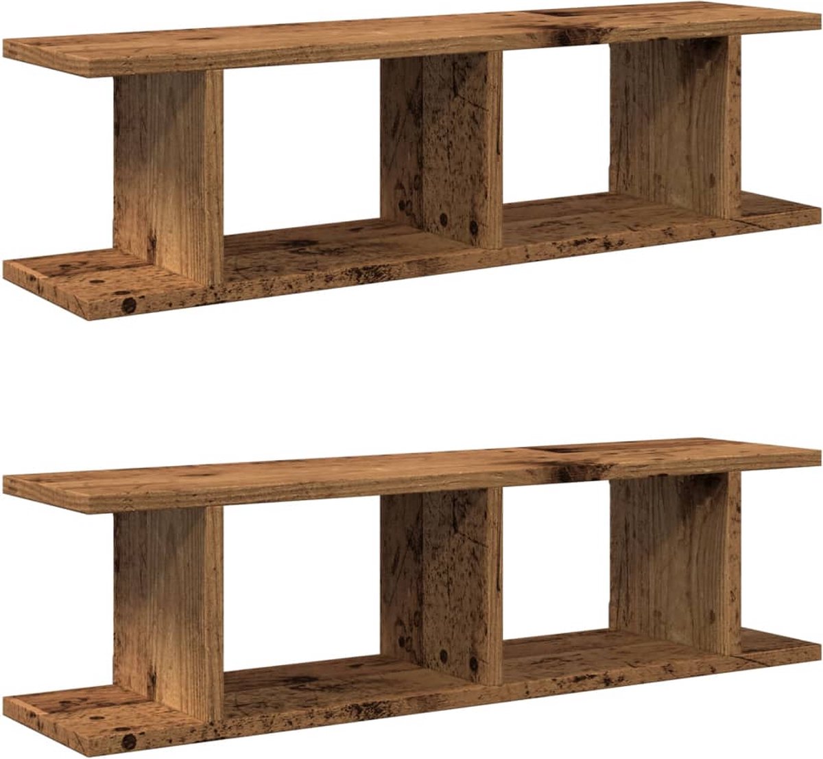 vidaXL Wandschappen - 2 - st - 75x18x20 - cm - bewerkt - hout - oud - houtkleurig oud hout