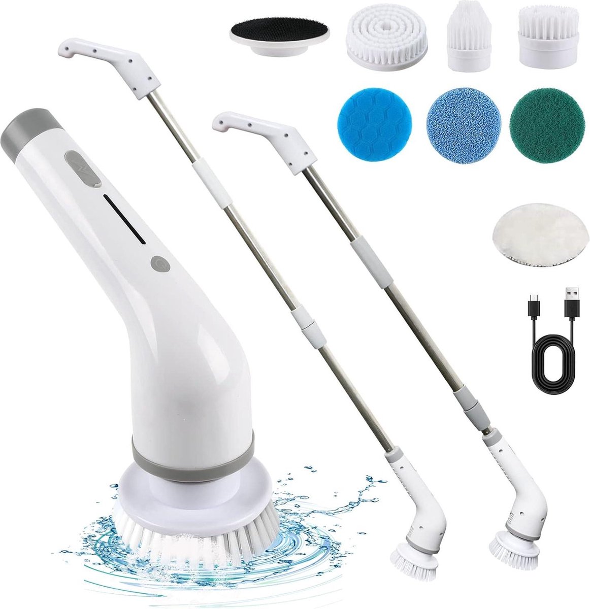 Goedkoopste Elektrische reinigingsborstel draadloze centrifuge - verstelbare verlenging - lange steel - 7 vervangbare borstelkoppen - oplaadbaar - badkamer vloer keuken tegels auto schrobber met steel