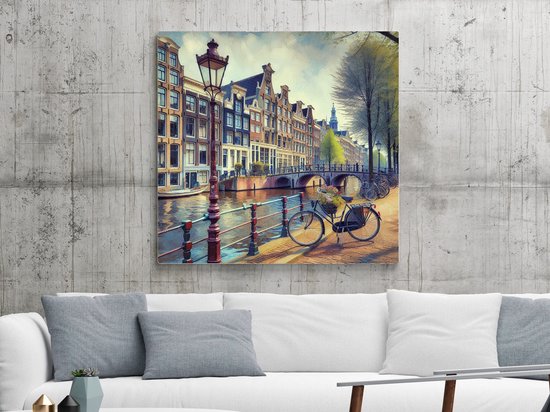 Olieverf amsterdam schilderij | Amsterdamse meester in olieverf: Kunstwerk geïnspireerd door de stad | Kunst - 60x60 centimeter op Dibond | Foto op Dibond