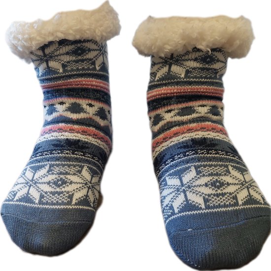 Foto: Huissokken kerstsokken wintersokken warme wintersokken thermo gevoerd dames kleur lichtblauw met wintermotief maat 35 41 antislip cadeau kerst