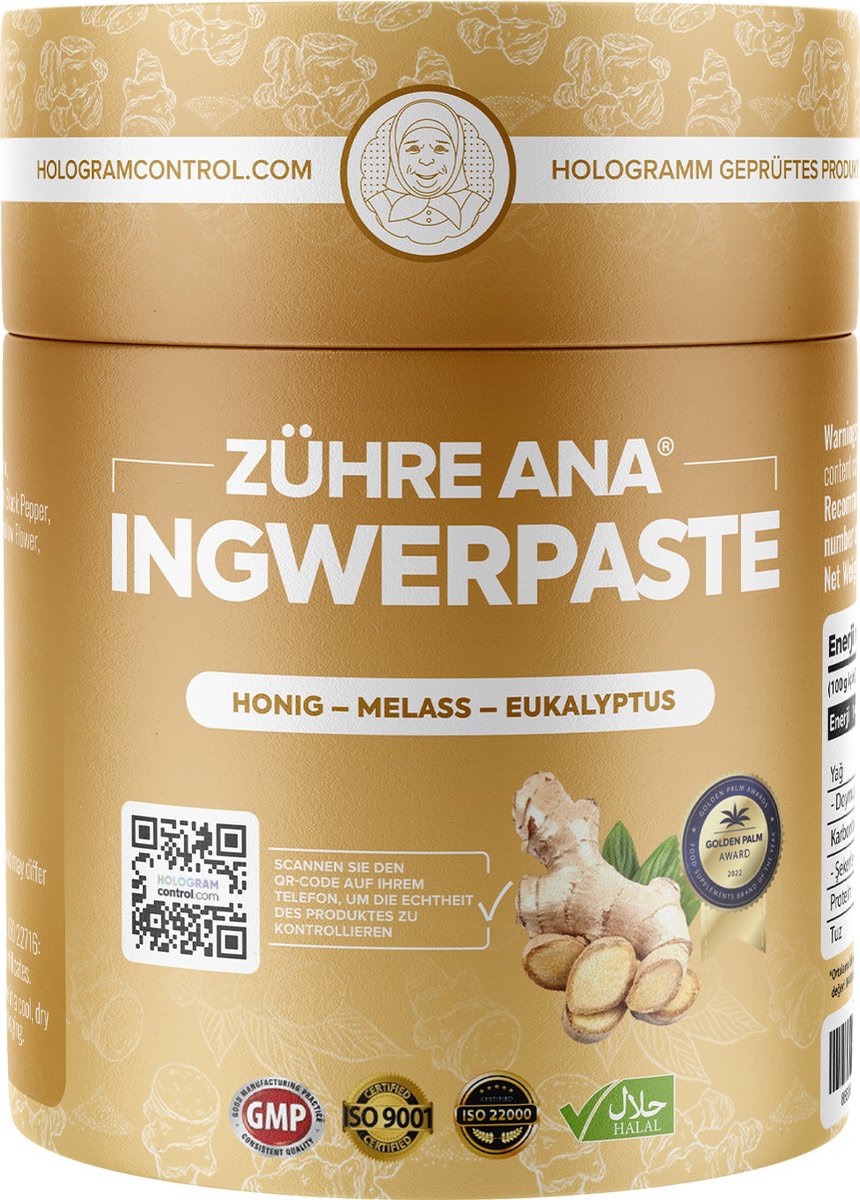 Goedkoopste Zühre Ana - Gember pasta, verkoudheid en griep, immuunsysteem voeding met Honingmelasse en Eucalyptus, Vegan - 240 gr