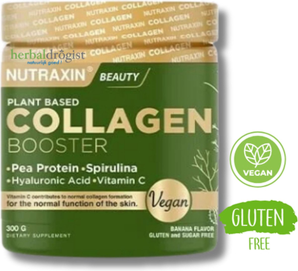Goedkoopste Nutraxin Vegan Plant-Based Collagen Booster (300g) - Banaan Smaak, Glutenvrij & Suikervrij met Erwtenproteïne, Spirulina, Hyaluronzuur en Vitamine C - Collagen Booster - Collageen - Vegan collageen - Herbal - Bio - Vegan- collageen Poeder