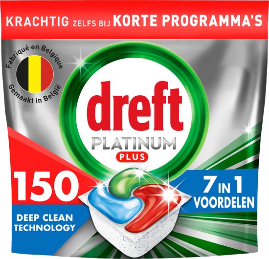 Dreft Platinum Plus All In One Vaatwasmiddel - Deep Clean Fresh Herbal Breeze - Voordeelverpakking 150 Vaatwastabletten
