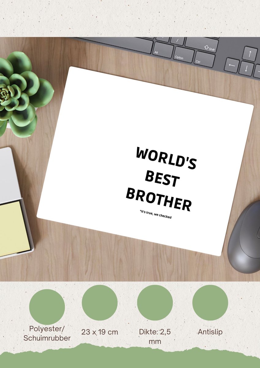 Akyol - world's best brother it's true we checked Muismat - Broer - werelds beste broer - verjaardag - cadeautje voor broer - broer artikelen - kado - geschenk - 23 bij 19 cm