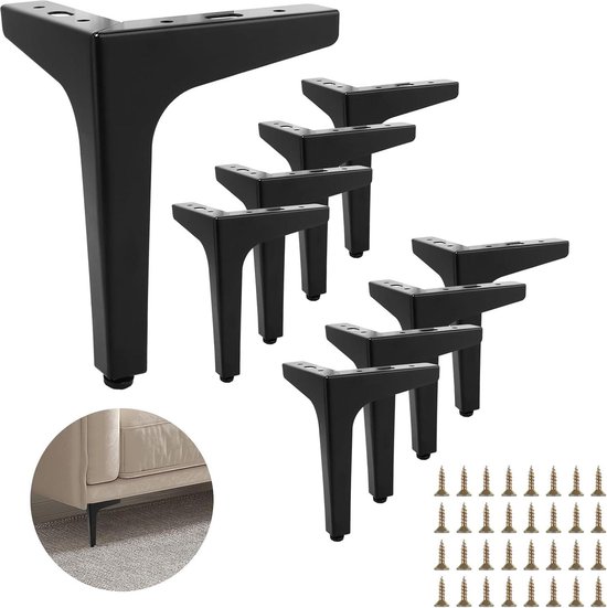 ZOFUN 8 stuks meubelpoten zwart, 17 cm, metalen bankpoten, metaal, kastpoten, driehoekige tafelpoten, zwart metalen poten, meubelpoten van staal, kastpoten, poten voor stoelen, bank met schroeven