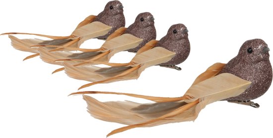 Othmar Decorations Vogels op clip - 4x st - goud - 16 x 4 cm - kunststof -kerstversiering