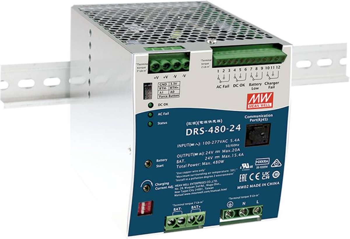 Mean Well DRS-480-24 DIN-rail netvoeding 24 V 20 A 480 W Aantal uitgangen: 1 x Inhoud: 1 stuk(s)
