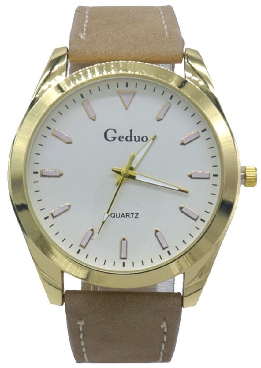 Horloge - accessoire - verstelbaar - gesp - goudkleurig - bruin - heren - polshorloge - hip - trendy - tijdloos - chique - feest - feestdagen - verjaardag - cadeau - geschenk